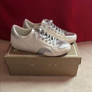 Women's Silver and White Sneakers